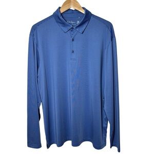 Walter Hagen Golf Polo Men’s XL Blue Stripe 11 Majors Long Sleeve Performance